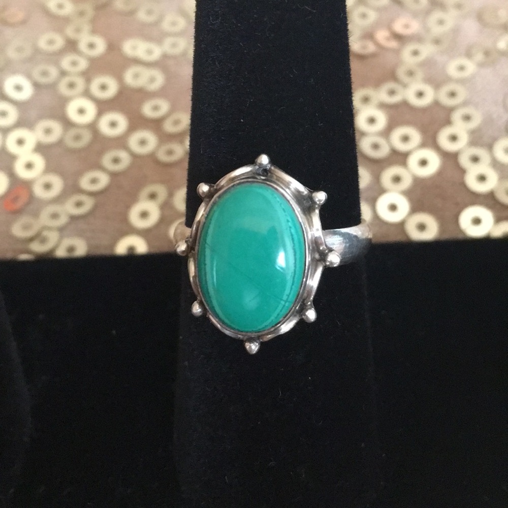 Malachite Sterling Silver Ring Size 8